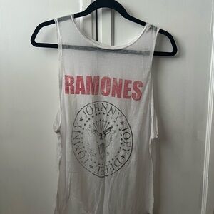 Bravado White Tank Top with Red RAMONES Print